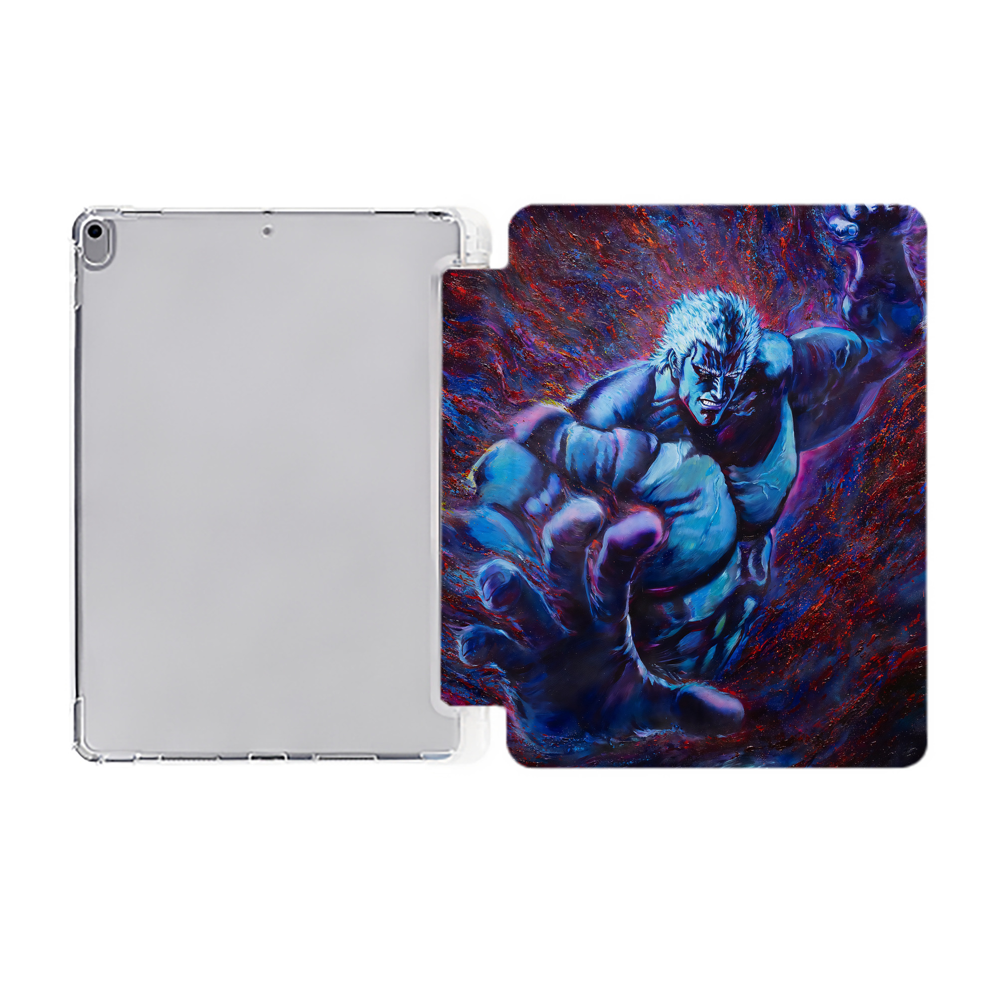 （画像用） 北斗の拳 Fist of the North Star IPad ケース ペン収納付き 三つ折りスタンド PUレザー×シリコン 対応機種9.5/10.5/10.9インチ